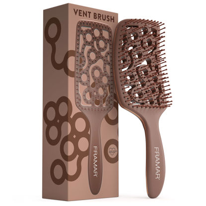 Picture of FRAMAR Chocolate Vented Hair Brush - Paddle Curved Hair Brush For Blow Drying, Wet Paddle Brush for Women Blow Drying