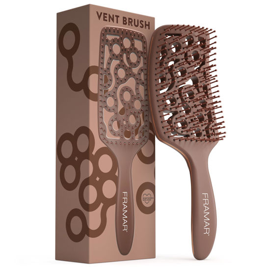 Picture of FRAMAR Chocolate Vented Hair Brush - Paddle Curved Hair Brush For Blow Drying, Wet Paddle Brush for Women Blow Drying