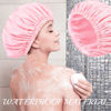 Picture of Pink Shower Cap for Women Terry Lined Bath Cap Large Reusable Waterproof Elastic Band Shower Caps for Long Thick Hair Soft Bath Shower Hair Caps