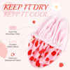 Picture of Shower Cap for Women Terry Lined Bath Cap Large Reusable Waterproof Elastic Band Pink Strawberry Shower Caps for Long Thick Hair Soft Bath Shower Hair Caps