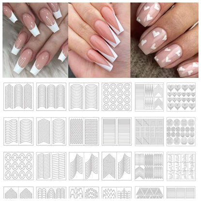 Picture of TailaiMei 1768 Pieces 60 Designs French Manicure Nail Stickers, Nail Art Tips Guides for DIY Decoration Stencil Tools (36 Sheets)