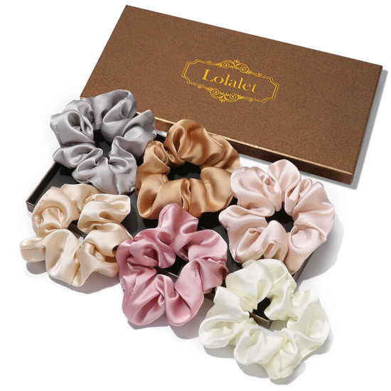 Picture of Lolalet Scrunchies for Women, Satin Hair Scrunchies Softer Than Silk Hair Ties Valentine's Day Gifts, Big Scrunchy Ponytail Holder -6 Pack, Style C
