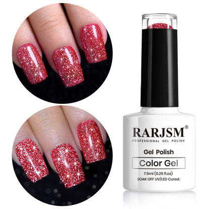 Picture of RARJSM Reflective Glitter Gel Polish Red,Glitter Gel Nail Polish Red 7.5ml Holographic Rainbow Iridescent Shimmer LED UV Soak Off Sparkle Diamond Gel Polish Nail Art Manicure Salon DIY at Home 1pcs
