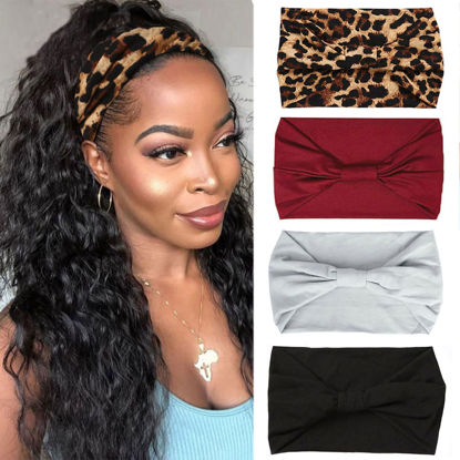 Picture of XTREND 4 Packs Wide Headband Fashion Headscarf Bohemian Style Elastic Knotted Non-slip Headband Suitable For Black Women Outdoor Yoga Sports Printed Hair Accessories