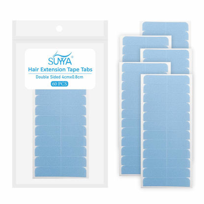Picture of SUYYA 60 Pieces Hair Extension Tape Tabs Double Sided Extension Tapes for Replacement 4cm x0.8cm (Blue)