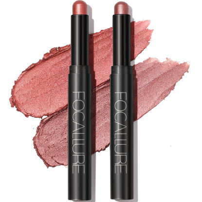 Picture of FOCALLURE 2 Pcs Cream Eyeshadow Stick,Brightener Eyeshadow Pencil Crayon,Highlighter Eye Shadow Stick Sets with Crease-proof Formula,Long Lasting Waterproof Eye Shadow Make Up,Starring Rose