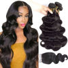 Picture of QTHAIR 16A Grade Brazilian Body Wave 3 Bundles with HD Lace Closure (18 20 22 +18 Middle Part) 100% Unprocessed Brazilian Virgin Human Hair Bundles with 4x4 Closure Natural Color
