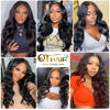 Picture of QTHAIR 16A Grade Brazilian Body Wave 3 Bundles with HD Lace Closure (18 20 22 +18 Middle Part) 100% Unprocessed Brazilian Virgin Human Hair Bundles with 4x4 Closure Natural Color