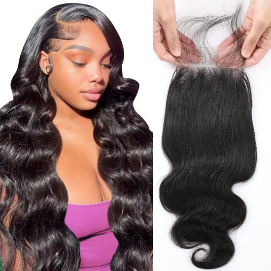 Picture of QTHAIR 12A Brazilian Body Wave Lace Closure Free Part 4×4 12inch Brazilian Body Wave Virgin Human Hair Swiss Lace Closure