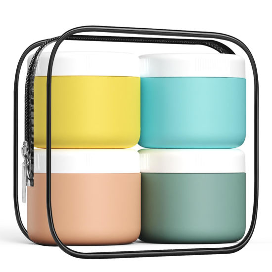 Picture of Kuangre Travel Containers for Toiletries, Silicone Cream Jars BPA Free, TSA Approved 3oz Travel Size Containers, Leak-proof Travel Essentials with Lid for Cosmetic Face Hand Body Cream (4 Pack)