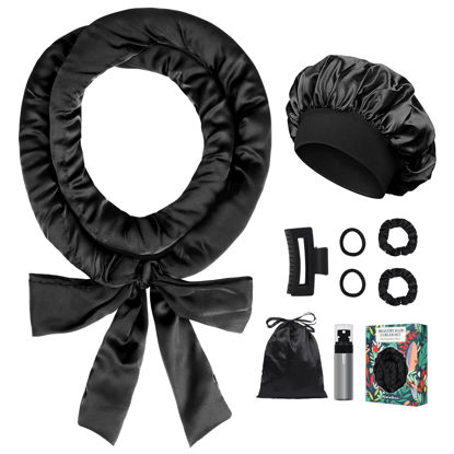 Picture of Gwabee Satin Heatless Curls Overnight Hair Curlers to Sleep In Hair Curler Rollers No Heat Hair Wrap for Curls Headband, 70" Satin Heatless Curling Rod Set for Women Long Waves Hair Volume -Black 9PCS