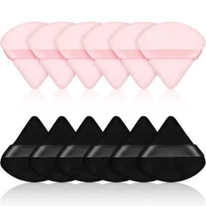 Picture of Maitys 12 Pieces Powder Puff Triangle Face Makeup Cosmetic for Loose Powder Soft Body Washable Reusable Foundation Sponge Mineral Wet Dry Makeup Tool(Black, Pink, Small)