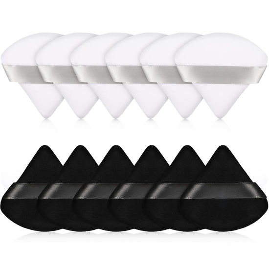Picture of Maitys 12 Pieces Powder Puff Triangle Face Makeup Cosmetic for Loose Powder Soft Body Washable Reusable Foundation Sponge Mineral Wet Dry Makeup Tool(Black, White, Small)