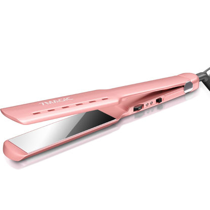 Picture of 7MAGIC 1.7" Wide Hair Straightener, Nano Titanium Flat Iron for Wet & Dry Hair, Flat Iron Hair Straightener with 5 Temp, MCH Fast Straightening Iron, Hair Iron with Dual Voltage, Pink