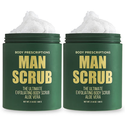 Picture of Body Prescriptions Men’s Exfoliating Body Scrub - Ultimate Skin Cleansing Wash in Jar with Twist-Top Lid, For All Skin Types, 21 Ounce (Pack of 2), Aloe Vera