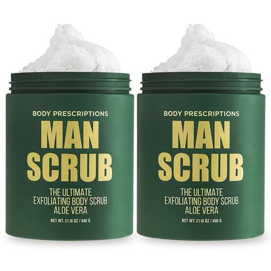 Picture of Body Prescriptions Men’s Exfoliating Body Scrub - Ultimate Skin Cleansing Wash in Jar with Twist-Top Lid, For All Skin Types, 21 Ounce (Pack of 2), Aloe Vera