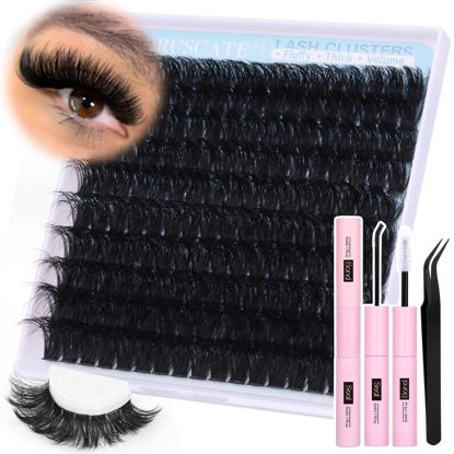Picture of Fluffy Lash Clusters Kit 14-20mm Long Eyelash Clusters 180D Thick Lash Extension Kit Volume Cluster Eyelash Extensions Dramatic False Eyelashes Strips Lash Bond and Seal Lash Tweezers by CORUSCATE