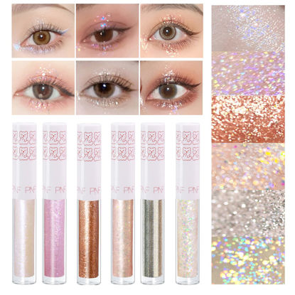 Picture of 6Pcs Liquid Glitter Eyeshadow Eyeliner, Korean Makeup, Bling Under Eye Shadow, Shimmer Eye Make Up Valentine's Day Gift Set,Long Lasting,Quick Drying & Pigmented Loose Glitter Glue for Crystals Makeup
