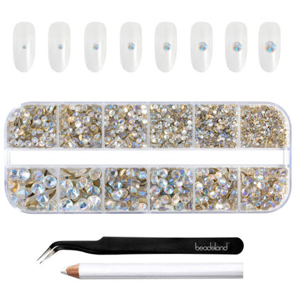 Picture of Beadsland Rhinestones for Makeup,8 Sizes 2500pcs Crystal Flatback Rhinestones Face Gems for Nails Crafts with Tweezers and Wax Pencil,Blue Moonlight,SS4-SS30