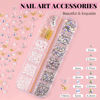 Picture of 3D Nail Charms, Butterfly White Pink Flower Starry AB Gemstones Caviar Beads Half Round Pearl, Flat Back Glass Crystal AB + Transparent Clear Round Rhinestones for Nails with Pickup & Dotting Tools