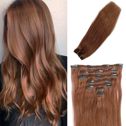 Picture of Clip in Hair Extensions Human Hair 22 Inch Long Straight Medium Auburn Clip in Extensions Double Weft Straight Remy Hair Extensions for Women 70grams 7pcs