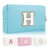 Picture of Personalized Initial Letter Patch Makeup Bag, Preppy Portable Chenille Letter Cosmetic Bag with Zipper, PU Leather Waterproof Travel Toiletry Bag Monogram Make Up Pouch for Women Girls(Letter H)
