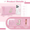 Picture of Small Personalized Initial A-Z Patch Makeup Bag,Pink Cute PU Leather Glitter Letter Cosmetic Bag for Teen Girls,Travel Toiletry Bag with Zipper,Preppy Monogrammed Birthday Gift for Daughter Niece J