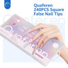Picture of Quaferen No C Curve Nail Tips, 240Pcs 2XL Extra Long Clear Tapered Square Flat Straight Nail Tips, Half Cover Acrylic Nail Tips Square Fake Nails for Nail Art Salon Home 12 Sizes