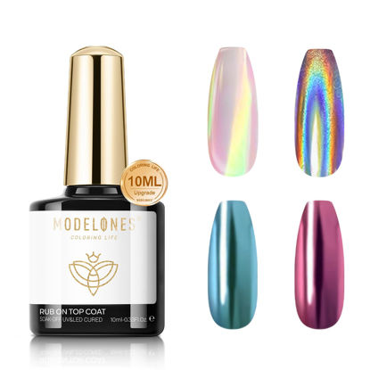 Picture of modelones Gel Top Coat for Chrome Nail Powder, Mirror Shiny Clear Chrome Top coat No Wipe Long Lasting Soak Off Nail Lamp High Gloss Chrome Top Coat Gel Nail Polish for Home DIY and Nail Salon