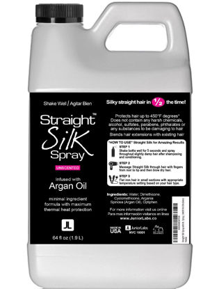 Picture of Straight Silk Spray with Moroccan Argan Oil | Hair Straightening Protector & Detangler | Alcohol-Free | Heat Protectant up to 450°F | Flat-Iron | Blow-Dry | Unscented | Hair Spray | MADE IN USA (64oz)