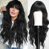 Picture of HAIRCUBE Black Wig Long Curly Wig with Bangs Natural Appearance Heat-Resistant Synthetic Wig Suitable for Fashionable Women