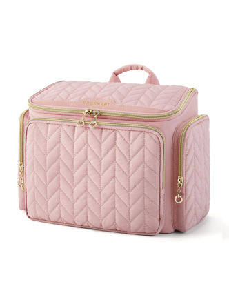 Picture of BAGSMART Travel Toiletry Bag, Large Wide-open Travel Bag for Toiletries, Makeup Cosmetic Travel Bag with Handle-Pink