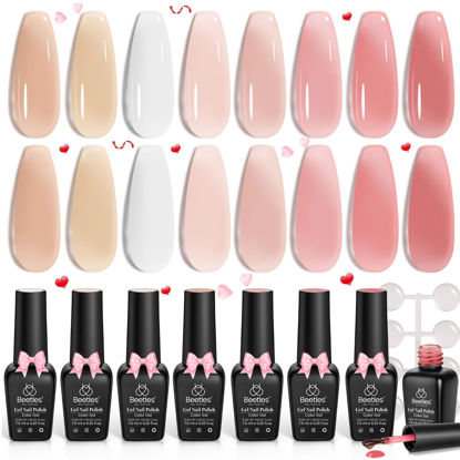 Picture of Beetles Jelly Gel Nail Polish, 8Pcs Nude Pink Classic Nails Milky White Gel Polish Nails Art Soak off Uv LED Manicure Gift Set Nail Trend Valentine's Day Gift for Women