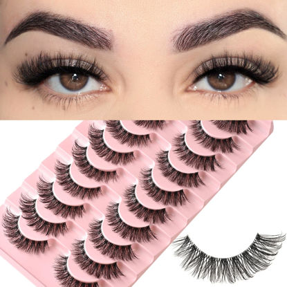 Picture of FARRED Natural Lashes Wispy False Eyelashes Fake Cat Eye Lashes Pack 10 Pairs Natural Look Lash Strips Fluffy Mink Eyelash Full Strip Lashes (C1 | 8-14MM)