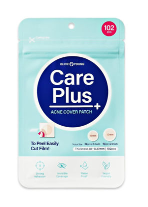 Picture of OLIVE YOUNG Care Plus Spot Patch 1 Pack | Hydrocolloid Acne Korean Spot Patch to Cover Zits, Pimples and Blemishes, for Troubled Skin and Face (102 Count - 10mm*72ea + 12mm*30ea)