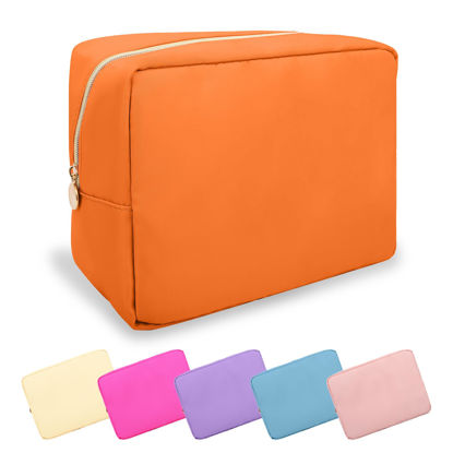 Picture of UIXIZQ Waterproof Large Makeup Bag Pouch,Nylon Women Travel Toiletry Storage Bag Preppy Cosmetic Bag for Girls,Big Makeup Organizer Bag Cute Zipper Pouch Bag for Sport Work Gift(Large-Peach)