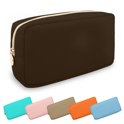 Picture of Waterproof Small Makeup Bag Pouch for Purse,Nylon Travel Toiletry Storage Bag Cute Preppy Cosmetic Bag for Women Girl,Waterproof Makeup Organizer Bag Skincare Bag Purse with Zipper(Small-Chocolate)