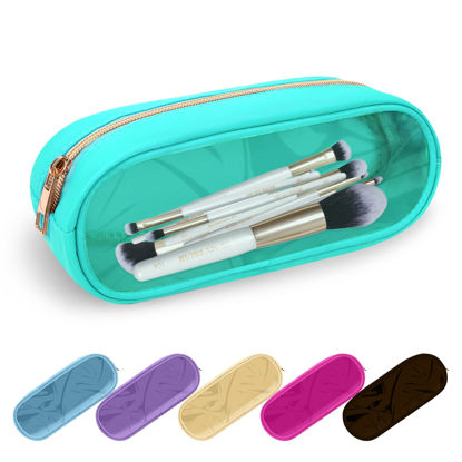 Picture of UIXIZQ Clear Small Pencil Pouch Makeup Bag for Purse,Nylon&PVC Pencil Case Waterproof Makeup Brush Holder with Zipper,Preppy Transparent Pen Bag Cosmetic Bag for Women Men Office(Slim-Mint Green)
