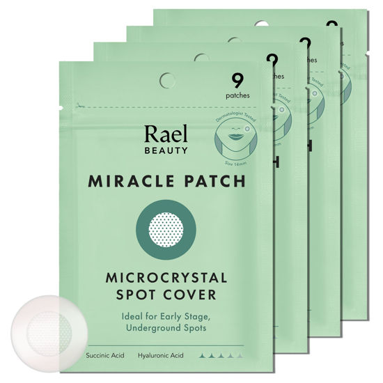 Picture of Rael Pimple Patches, Miracle Microcrystal Spot Cover - Hydrocolloid Acne Patch with Tea Tree Oil, Early Stage Zits and Blemish, Korean Skin Care, Vegan, Cruelty Free (36 Count)