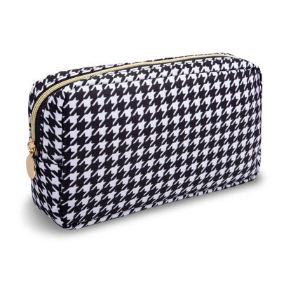 Picture of Waterproof Small Makeup Bag Pouch for Purse,Nylon Travel Toiletry Storage Bag Cute Houndstooth Cosmetic Bag for Women Girls,Preppy Makeup Organizer Bag Skincare Pouch with Zipper(Small-Houndstooth)