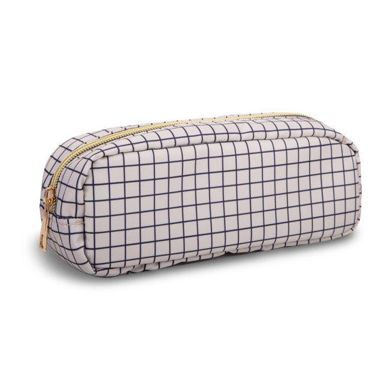 Picture of UIXIZQ Waterproof Small Pencil Case Makeup Bag for Purse,Cute Pencil Pouch Nylon Preppy Checkered Makeup Brush Holder with Zipper,Girls Portable Storage Case Small Pen Bag for Office(Slim-Checkered)