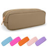 Picture of UIXIZQ Waterproof Small Pencil Case Makeup Bag for Purse,Cute Pencil Pouch Preppy Nylon Makeup Brush Holder with Zipper,Girls Portable Storage Case Small Pen Bag for Office College(Slim-Khaki)