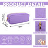 Picture of UIXIZQ Waterproof Small Pencil Case Makeup Bag for Purse,Cute Pencil Pouch Preppy Nylon Makeup Brush Holder with Zipper,Girls Portable Storage Case Small Pen Bag for Office College(Slim-Purple)