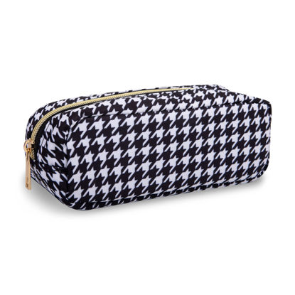 Picture of UIXIZQ Waterproof Small Pencil Case Makeup Bag for Purse,Cute Pencil Pouch Nylon Preppy Makeup Brush Holder with Zipper,Girl Portable Storage Case Small Pen Bag for Office(Slim-Houndstooth)