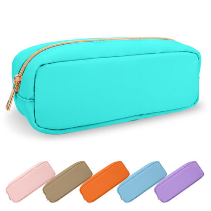 Picture of UIXIZQ Waterproof Small Pencil Case Makeup Bag for Purse,Cute Pencil Pouch Preppy Nylon Makeup Brush Holder with Zipper,Girls Portable Storage Case Small Pen Bag for Office College(Slim-Mint Green)