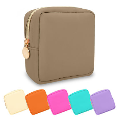Picture of UIXIZQ Waterproof Mini Makeup Bag Pouch for Purse,Small Cosmetic Travel Bag Pouch Nylon Toiletry Organizers Bag for Women Girls,Cute Mini Zipper Pouch Preppy Coin Purse for Work Camping(Mini-Khaki)