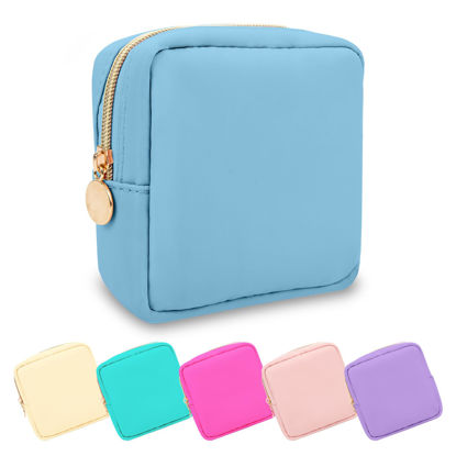 Picture of UIXIZQ Waterproof Mini Makeup Bag Pouch for Purse,Small Cosmetic Travel Bag Pouch Nylon Toiletry Organizers Bag for Women Girls,Cute Mini Zipper Pouch Preppy Coin Purse for Work(Mini-Blue)