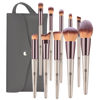 Picture of Makeup Brushes Set, HEYMKGO Portable Makeup Brush Set Professional Champagne Gold Premium Synthetic Foundation Brush Powder Concealers Eye Shadows Blush with Cosmetic Bag 10PCS Common Types