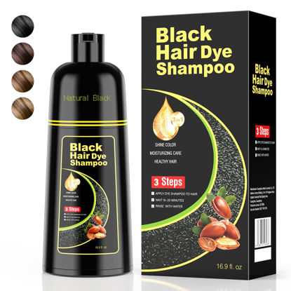 Picture of KAISASA Black Hair Dye Shampoo 3 in 1，Argan Natural Herbal Hair Color Shampoo Covers Gray Hair for Women and Men (16.9 fl.oz Black)