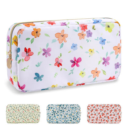 Picture of Waterproof Small Floral Makeup Bag Pouch for Purse,Nylon Flower Cosmetic Bag Preppy Travel Toiletry Storage Bag for Women Girl,Cute Makeup Organizer Bag Pouch with Zipper(Small Colorful-Flowers)